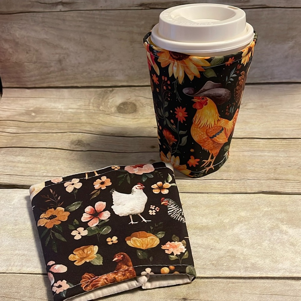 Chickens Cup Cozies Set of 2 Insulated Cup Holders